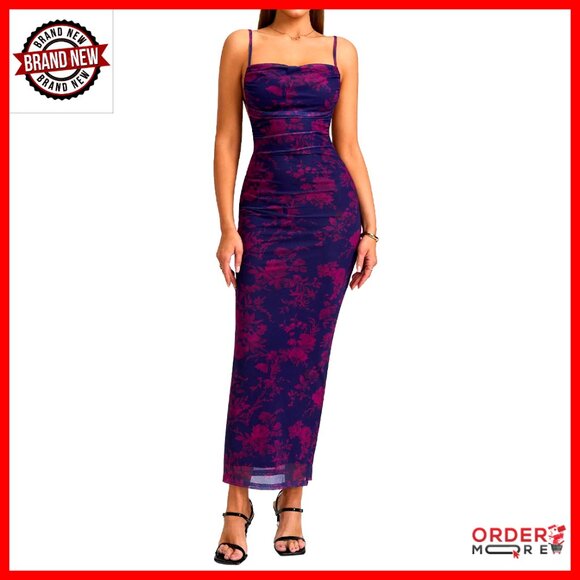 Floral Corset Maxi Dress Elegant Formal Wedding Guest Ruched Bodycon